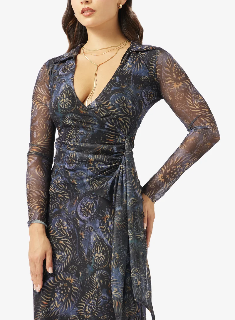 Ginger Paisely Print Wrap Top & A Line Skirt Set